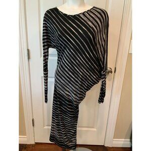 bcbg white and black striped dress A Classic Off Shoulder Long Sleeve Mini Dress – EDGE main image 1